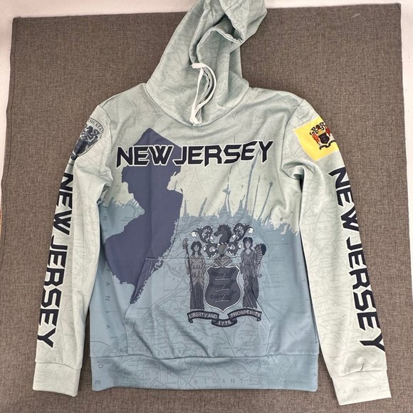 New Jersey Hooded Sweater Long Sleeve Medium The Great Seal Of The State of NJ - Picture 1 of 11
